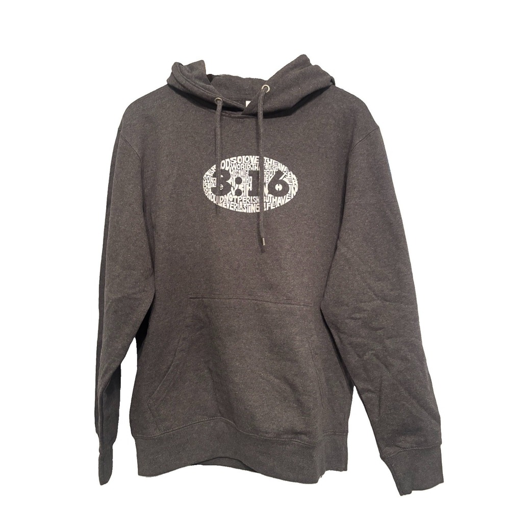 Word Art Design Mens Med Gray LA Pop Art John 3:16 Pullover Hoodie NWT